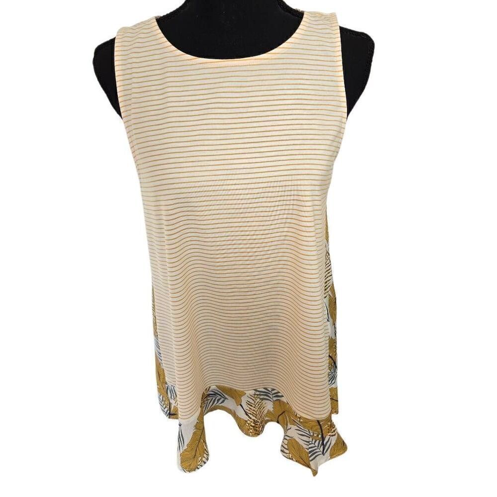 Doe & Rae Womens Stripe & Foliage Print Sleeveless Open Back Tank Top Gray Small